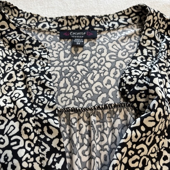 COCOMO BLACK & Tan Geometric Blouse Pintuck Pleated Pkts 3/4 Sleeves Sz3XL Flowy - Picture 8 of 11